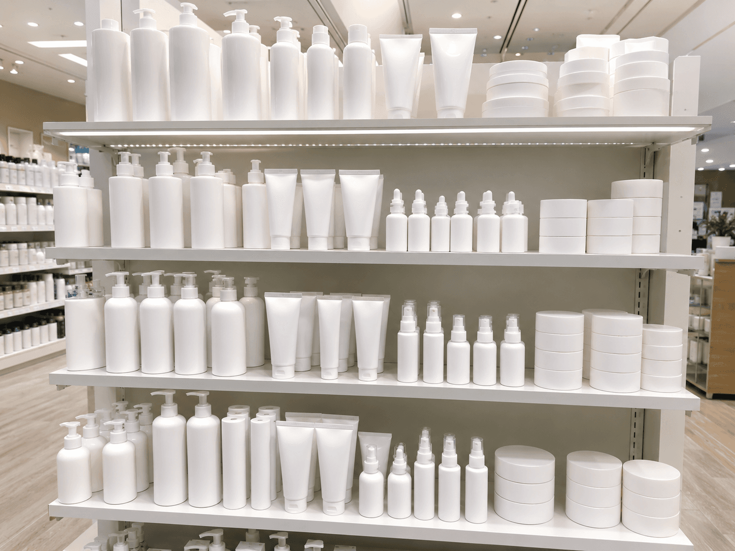 A lineup of botanical skincare bottles arranged for the recurring ritual — subscribe to keep the ritual composed
