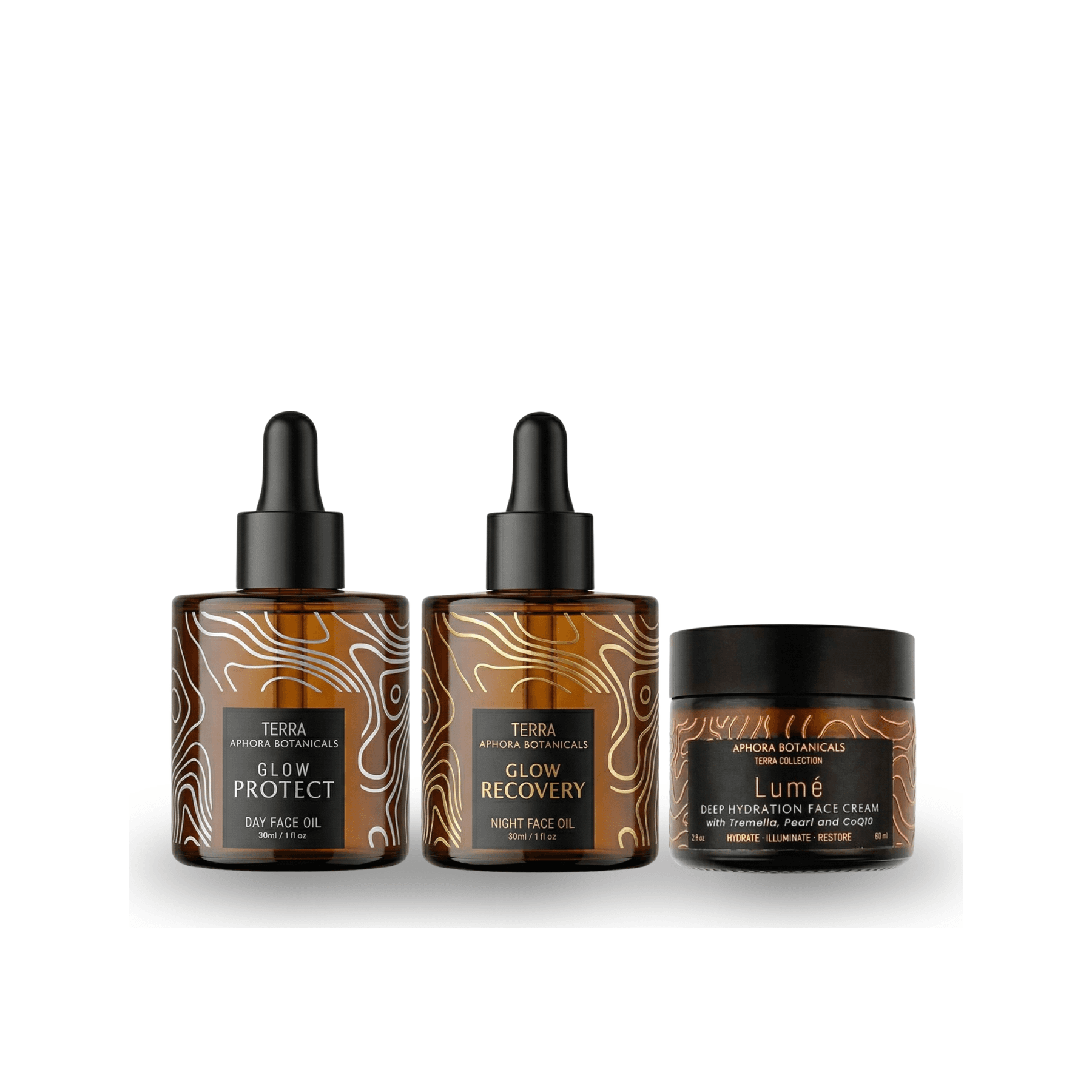The Aphora barrier-first trio — a considered arrangement of the three hero products earned through Aphora Blooms
